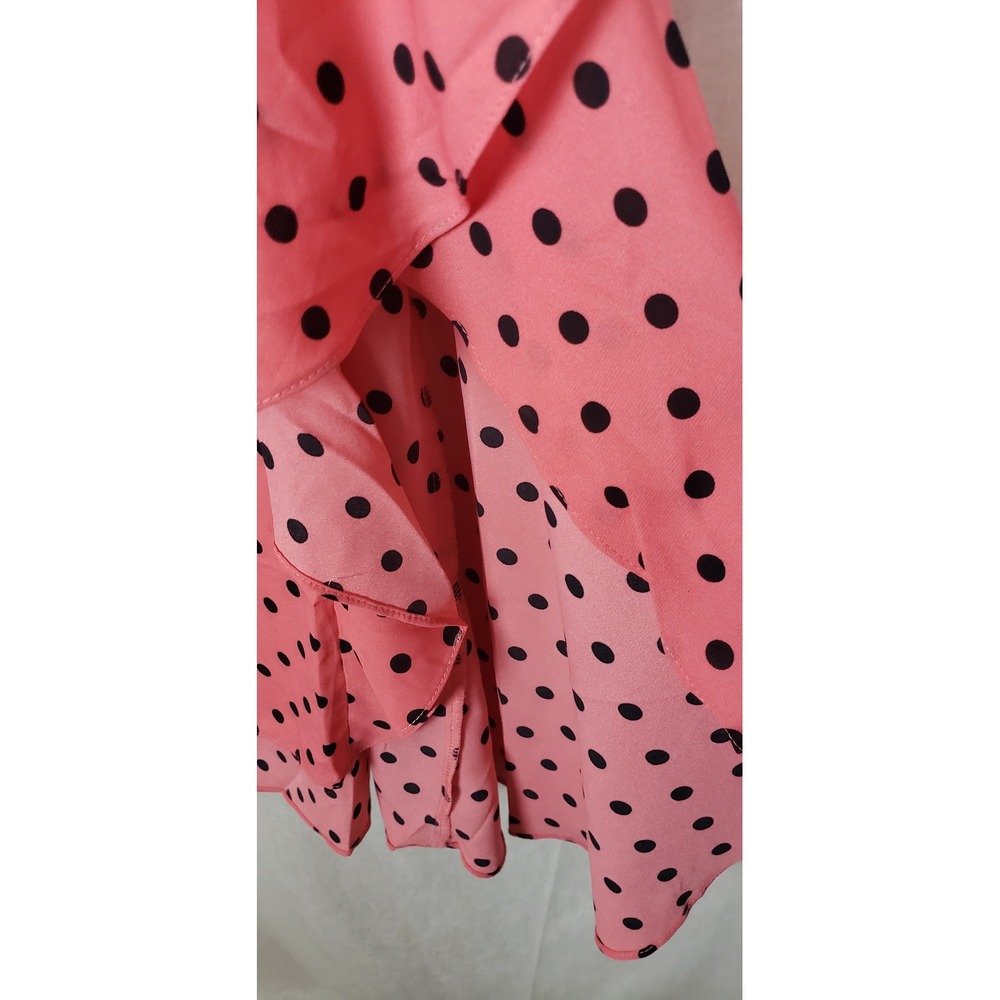 Melograno Rico Pink Black Polka Dot Ruffle High-Low Midi Skirt L Pinup Retro - Picture 5 of 9
